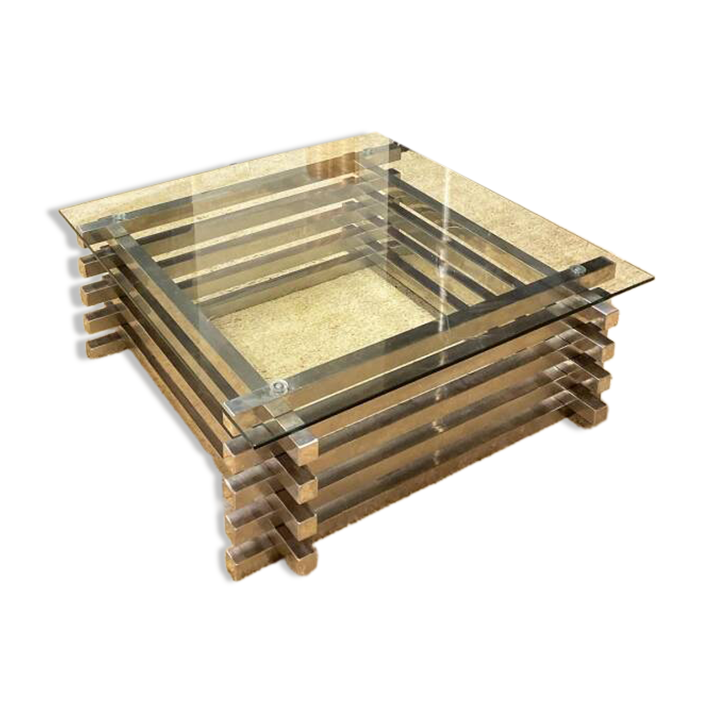 Polished stainless steel coffee table - Italian '70s style