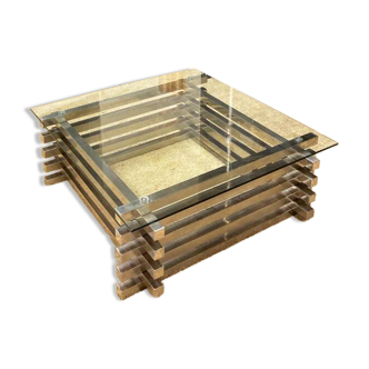 Polished stainless steel coffee table - Italian '70s style