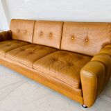 Vintage danish art deco style 3 person svend skipper sofa in tan leather