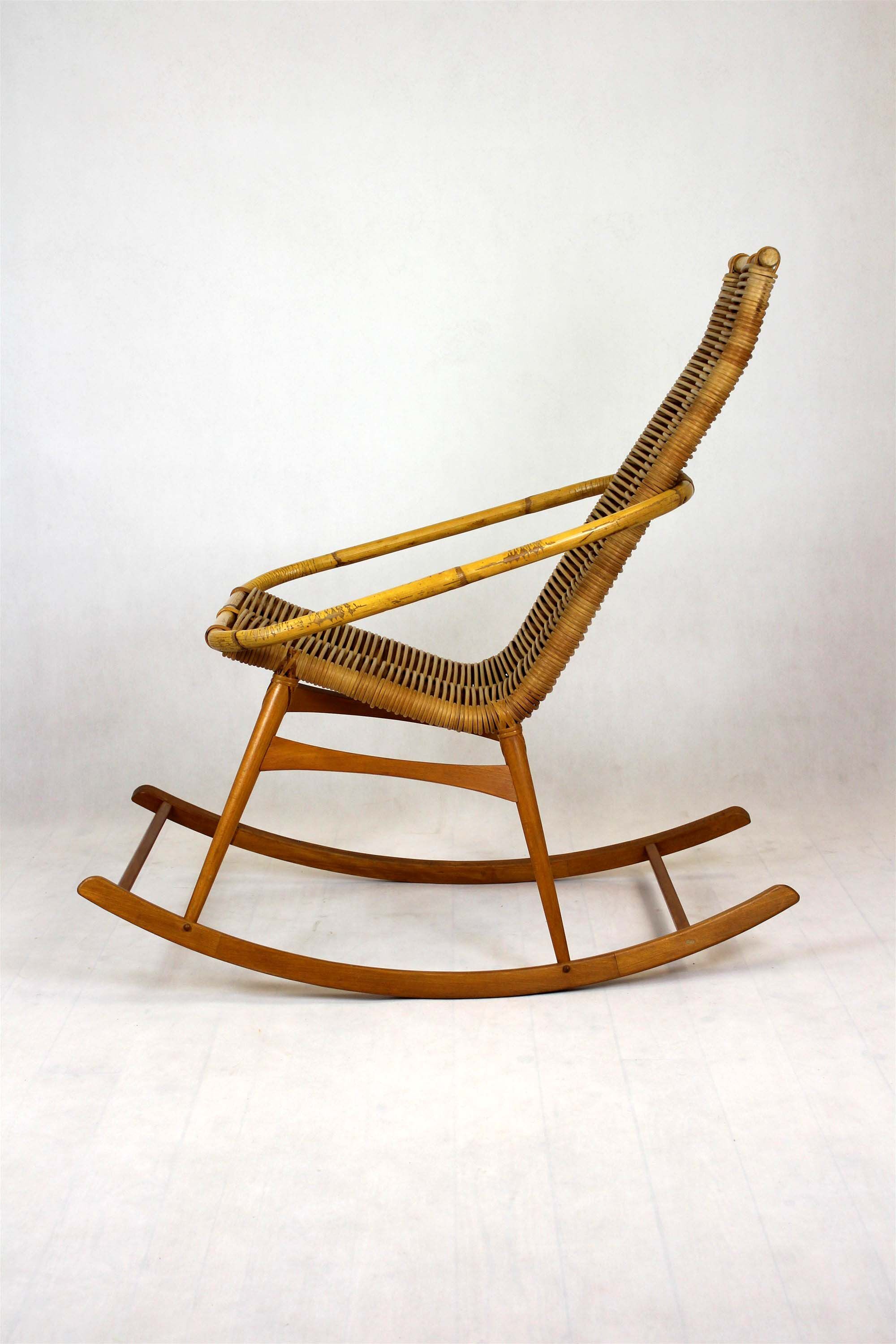 Mid-century rattan rocking chair, 1960s