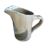 Pitcher in stoneware signed Jean Claude Monange, daisy motif yellow heart
