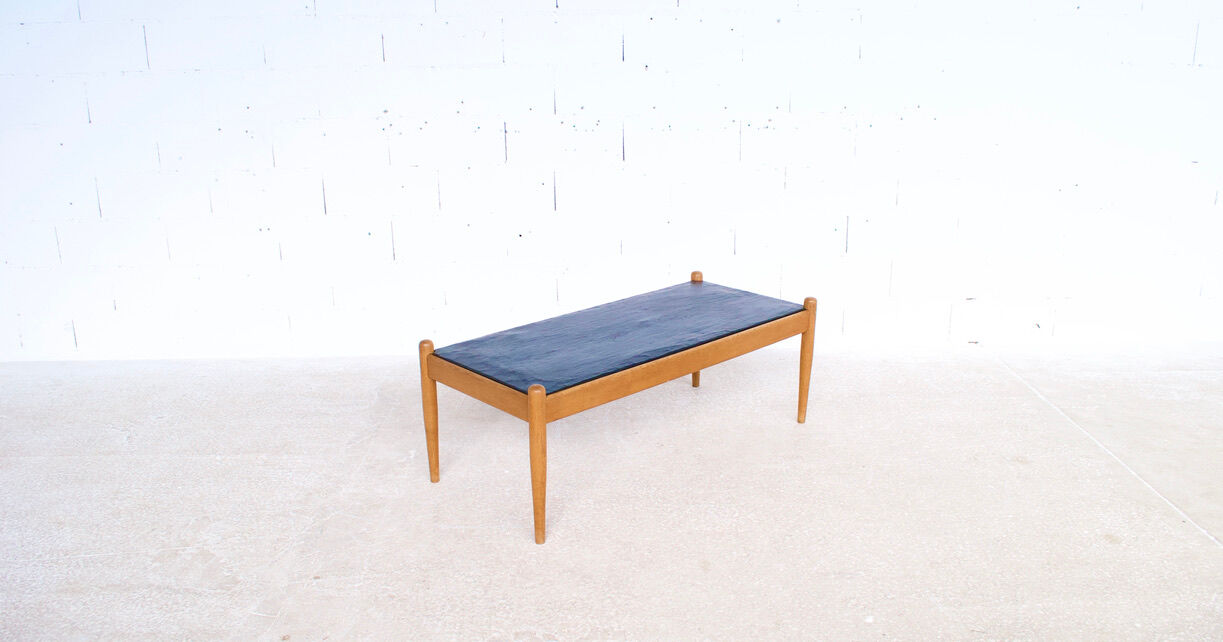 Scandinavian coffee table oak and slate 60's