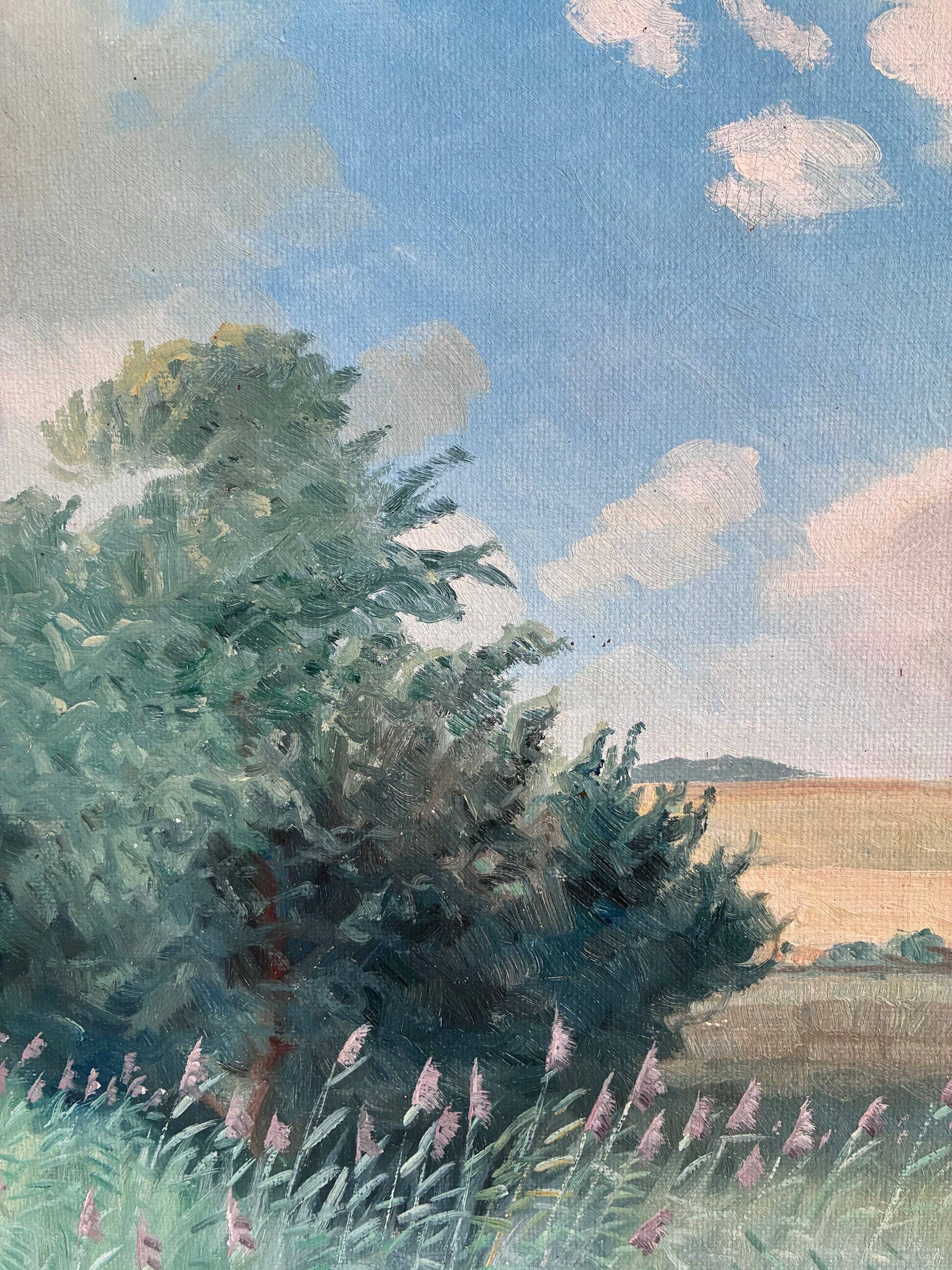Large vintage original landscape dog oil painting