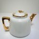 Teapot porcelain white and gold aluminite frugier limoges vintage