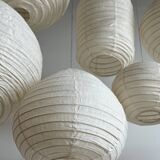 Large pendant light in Japanese-style natural rattan and linen in the shape of a drop H55 D60