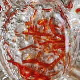 Empty pocket/Ashtray, l in blown art glass/Heart shape with inclusions of orange filaments. In Murano style