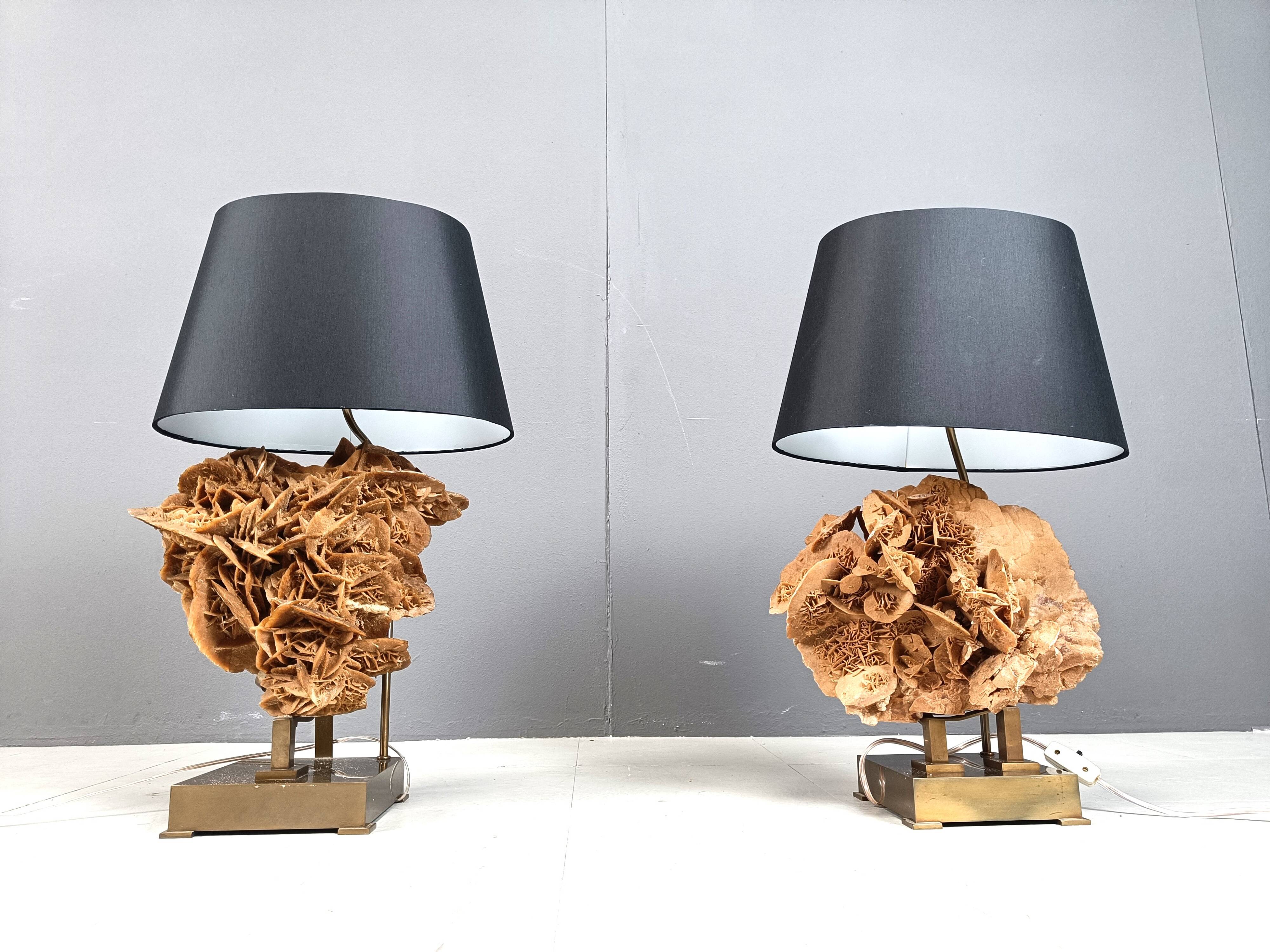 Lampes de table en laiton et pierre rose, années 1970