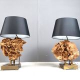 Brass and stone rose table lamps, 1970s
