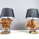 Lampes de table en laiton et pierre rose, années 1970