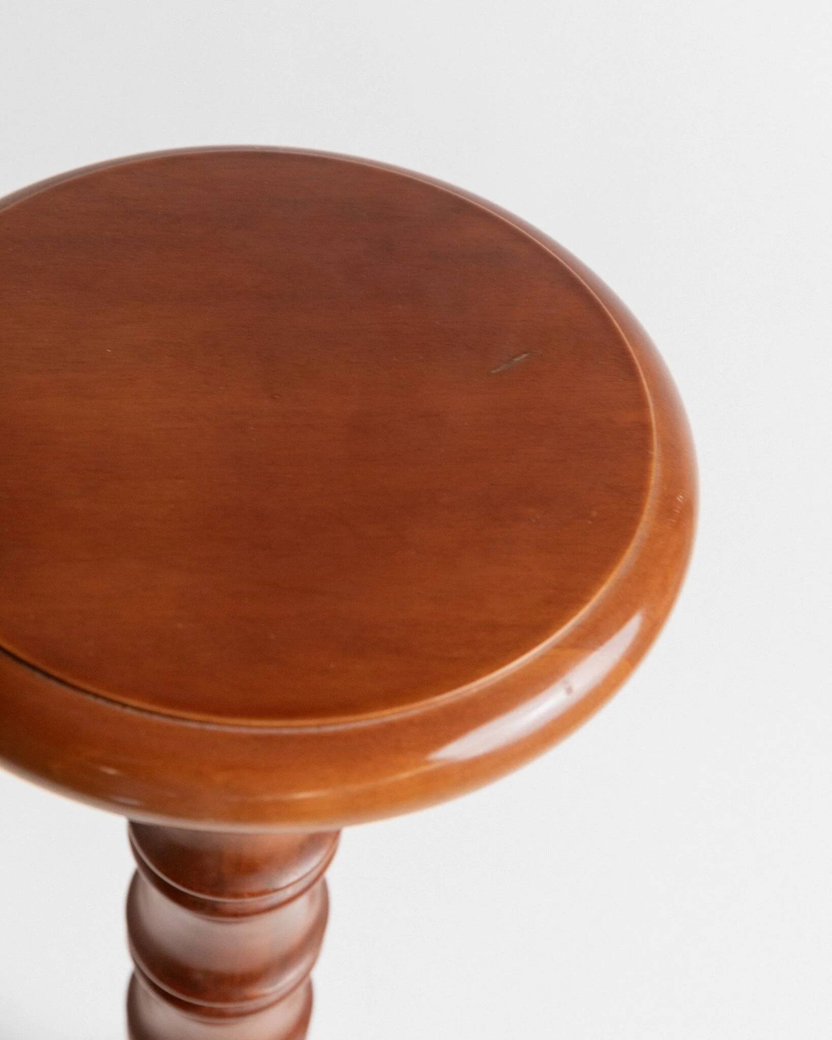 XXL vintage solid wood flower pedestal, Italian handcrafted column table, 1960s, marron finish