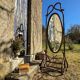 1960s curved wooden cheval mirror