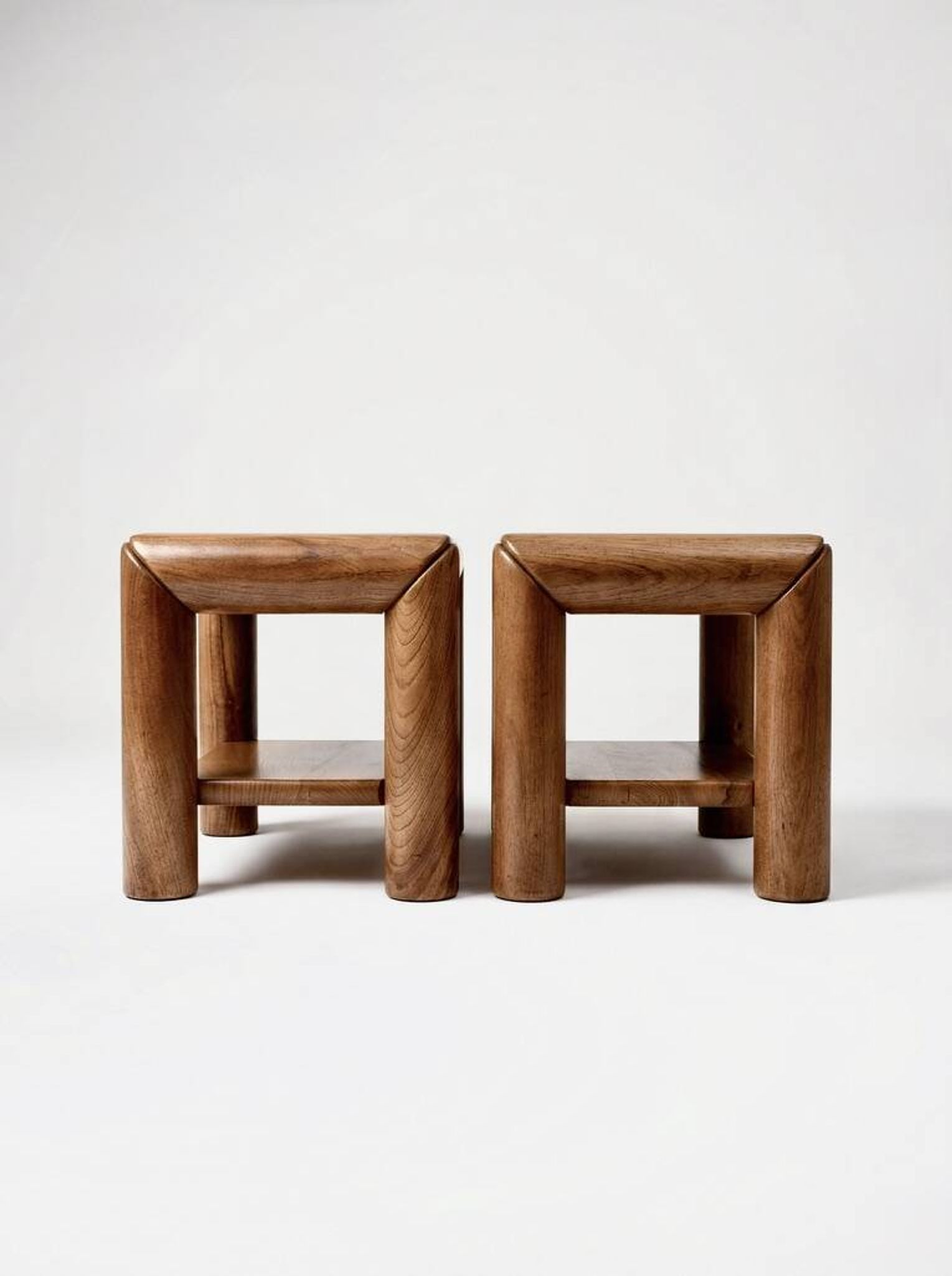 Brutalist pair of bedside tables in solid elm by Atelier Chauvin - 1970