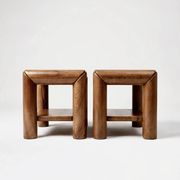 Brutalist pair of bedside tables in solid elm by Atelier Chauvin - 1970