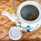 Vintage teapot in stoneware and wicker