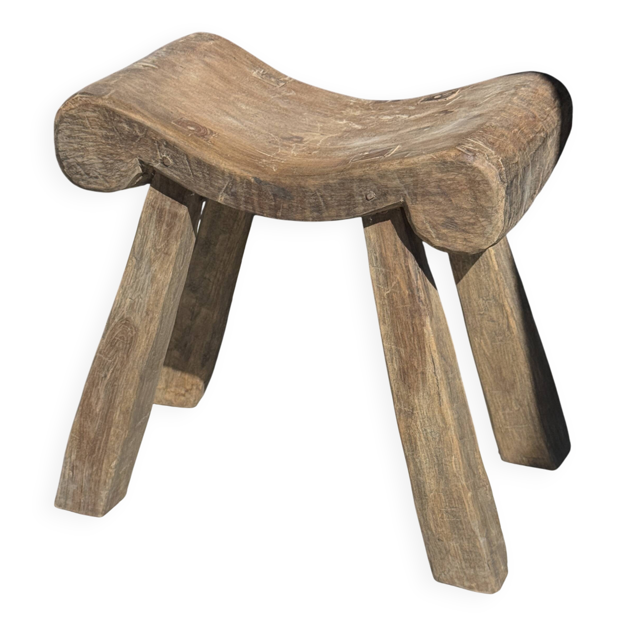 Tabouret quadripode en teck ancien d'Indonésie H 50 L 52