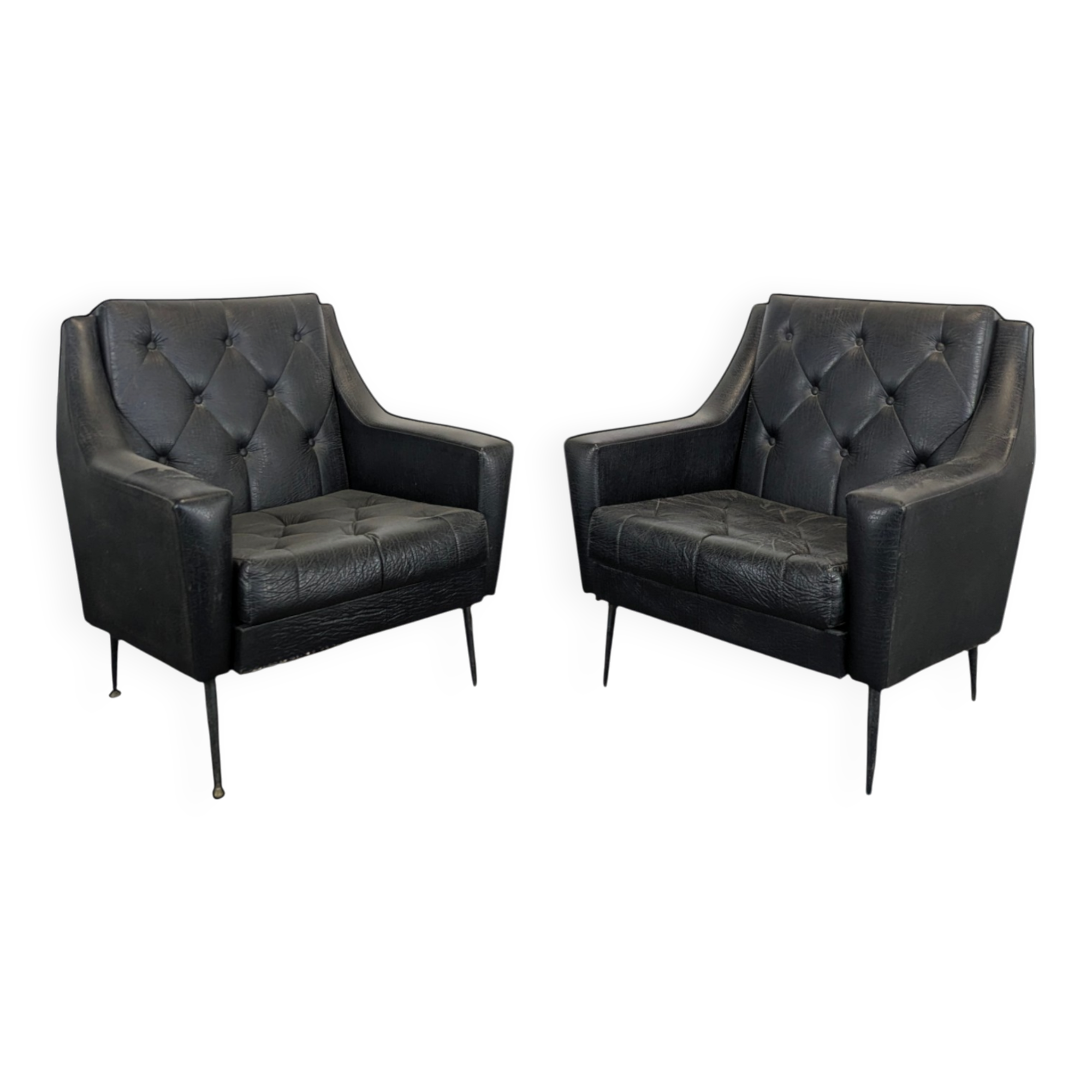 Paire de fauteuils design italien en skaï noir