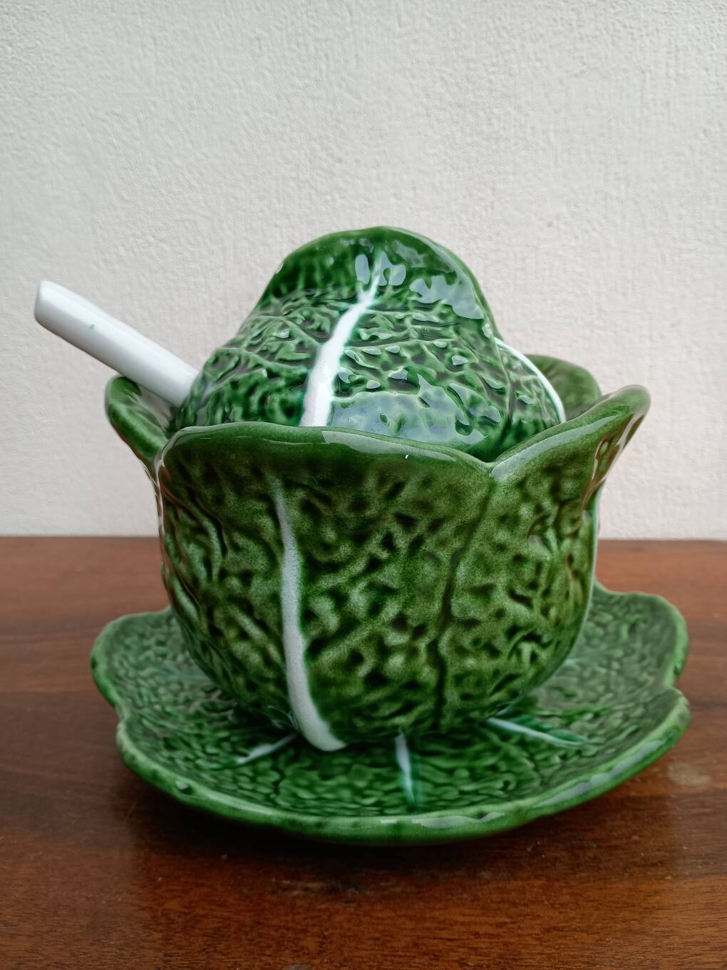 Soup tureen and cabbage slipware dish