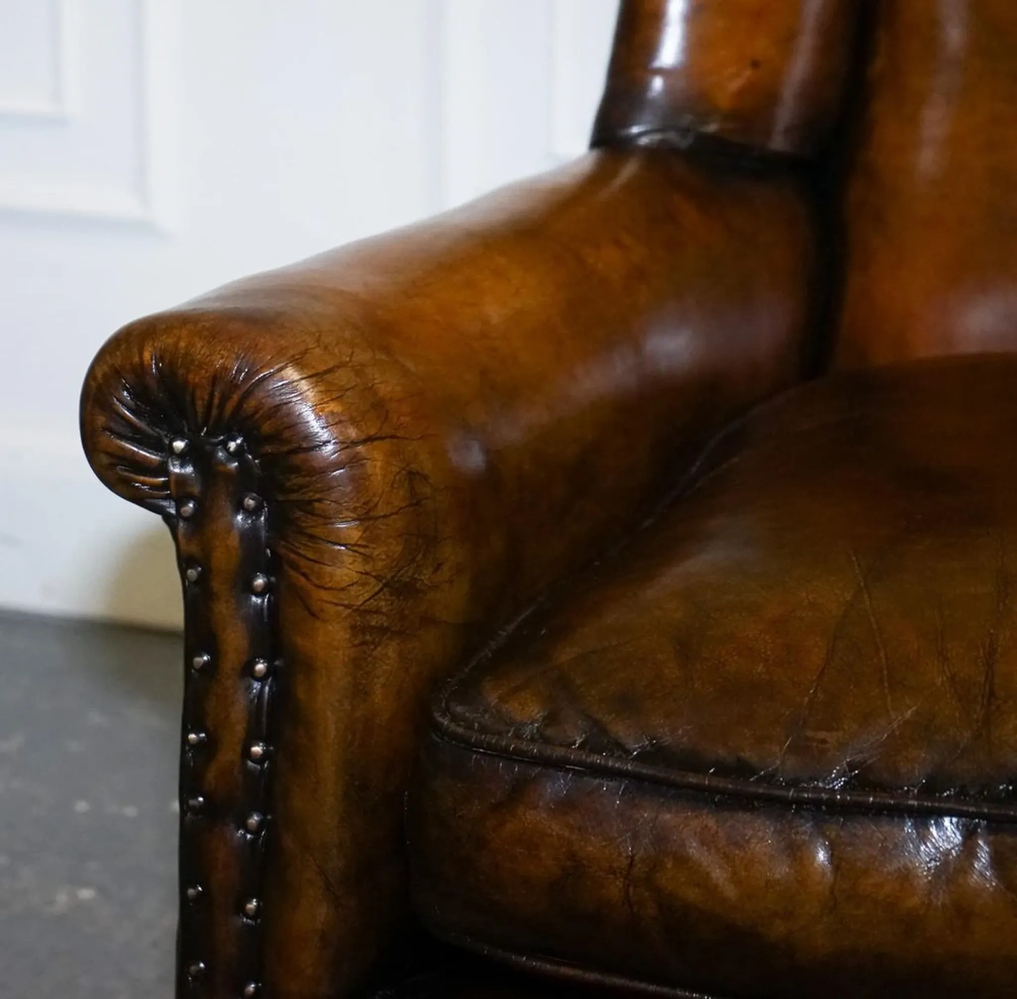 Victorian Hand-Dyed Brown Leather Reading Chair
