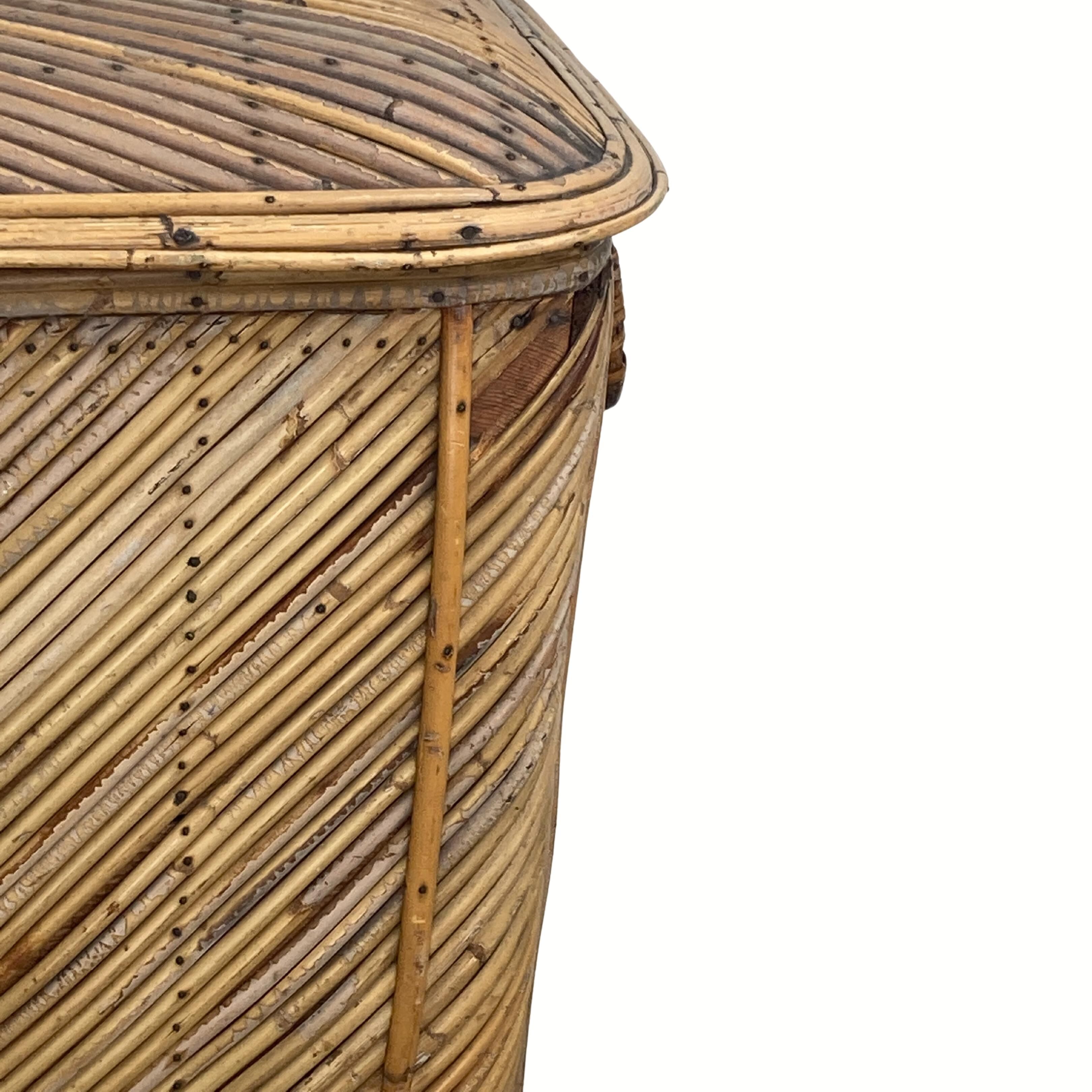 Vintage pencil split reed rattan bamboo wicker chest, 1930s-1950s