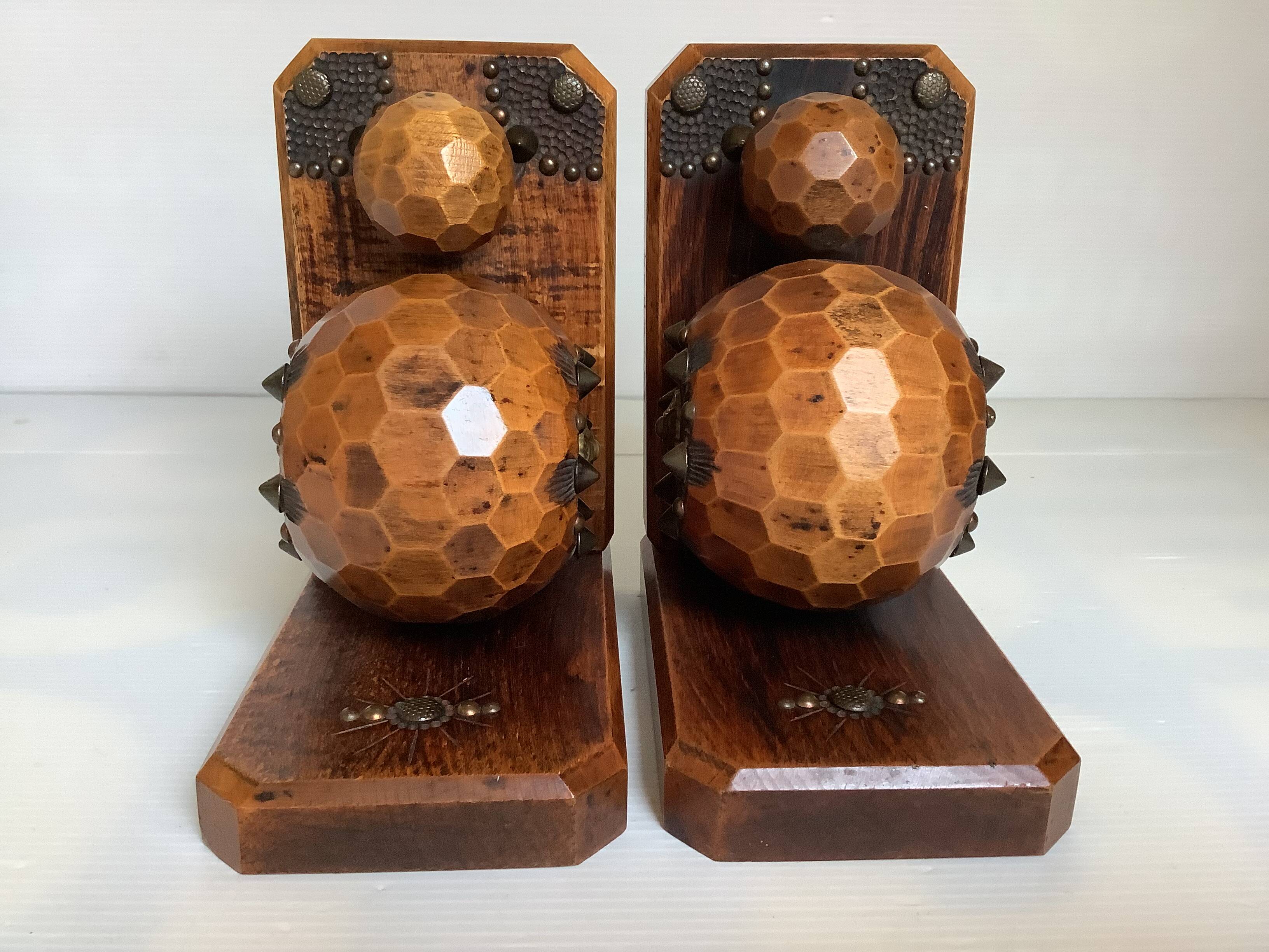 Pair of wooden ball bookends