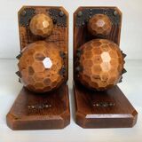 Pair of wooden ball bookends