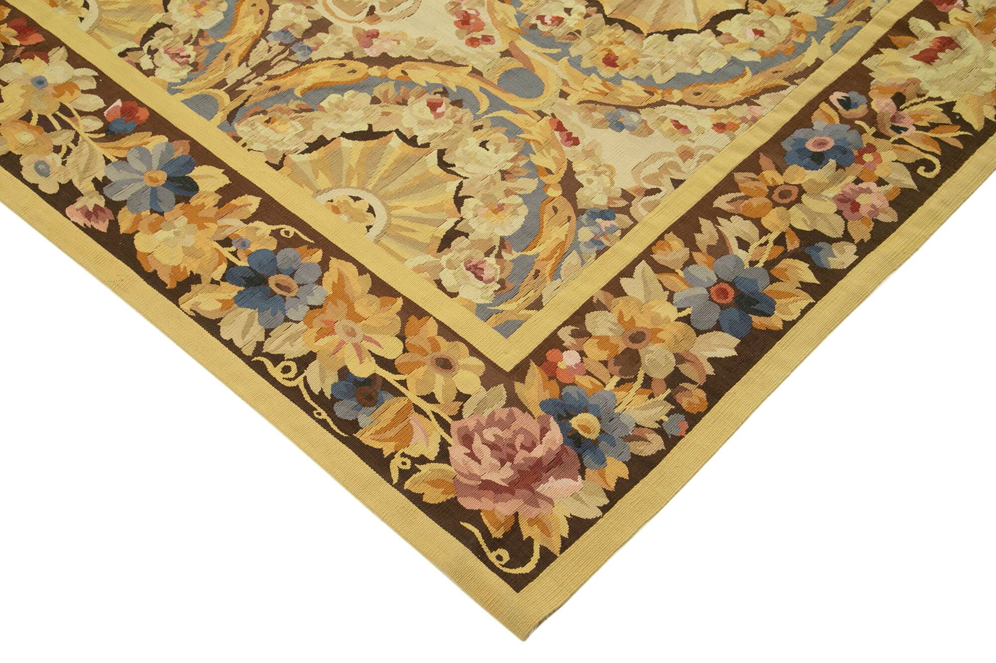 Handmade European Vintage Aubusson Kilim 338 cm x 381 cm
