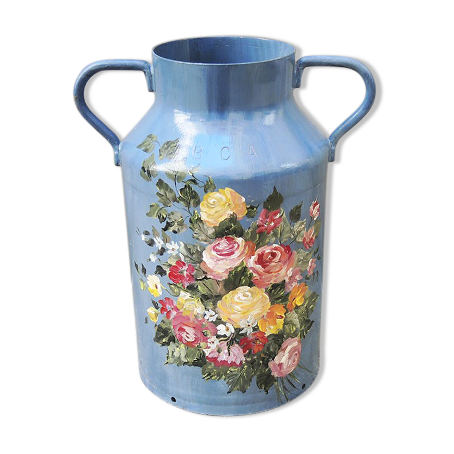 Old broc pot hand painted metal milk can