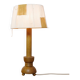 Wooden candle holder mounted as a lamp and its rope shade, 47.5cm.