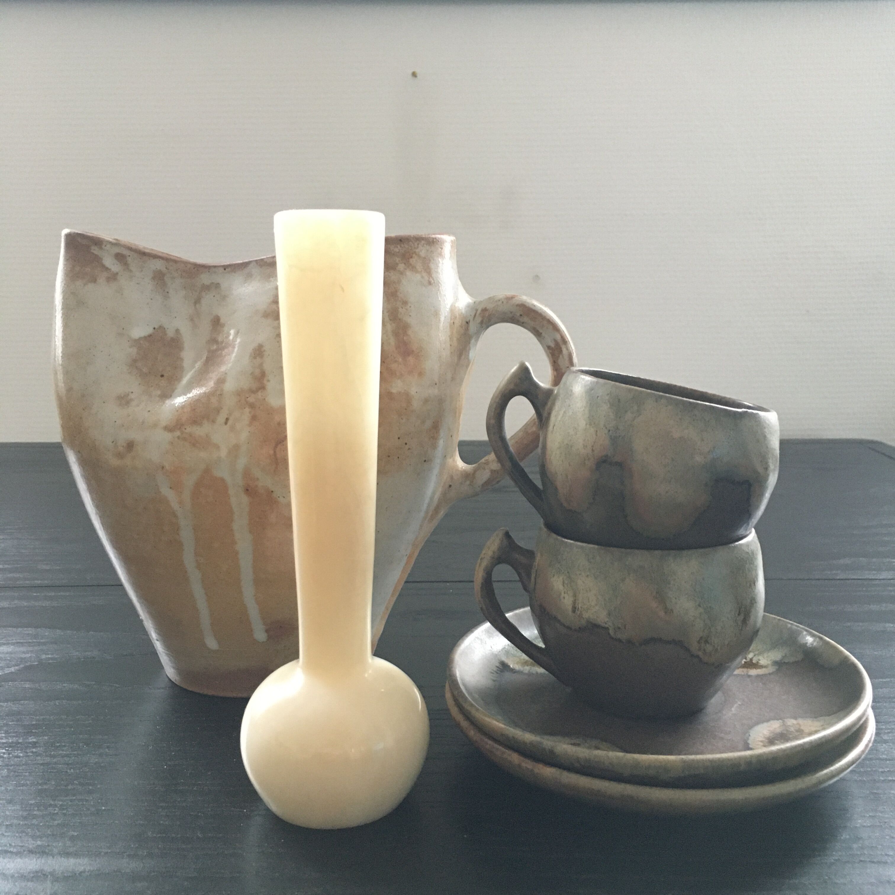 Set of 2 flamed brown stoneware cups