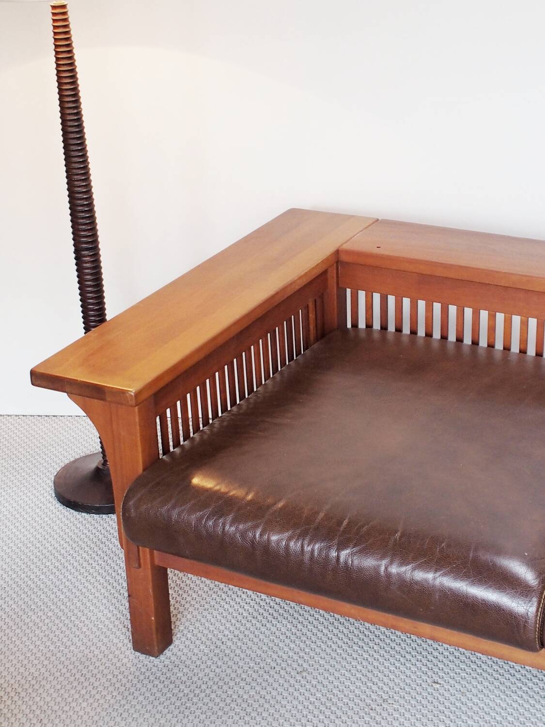 Wood and leather sofa