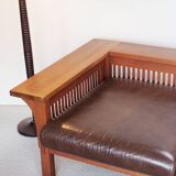 Wood and leather sofa