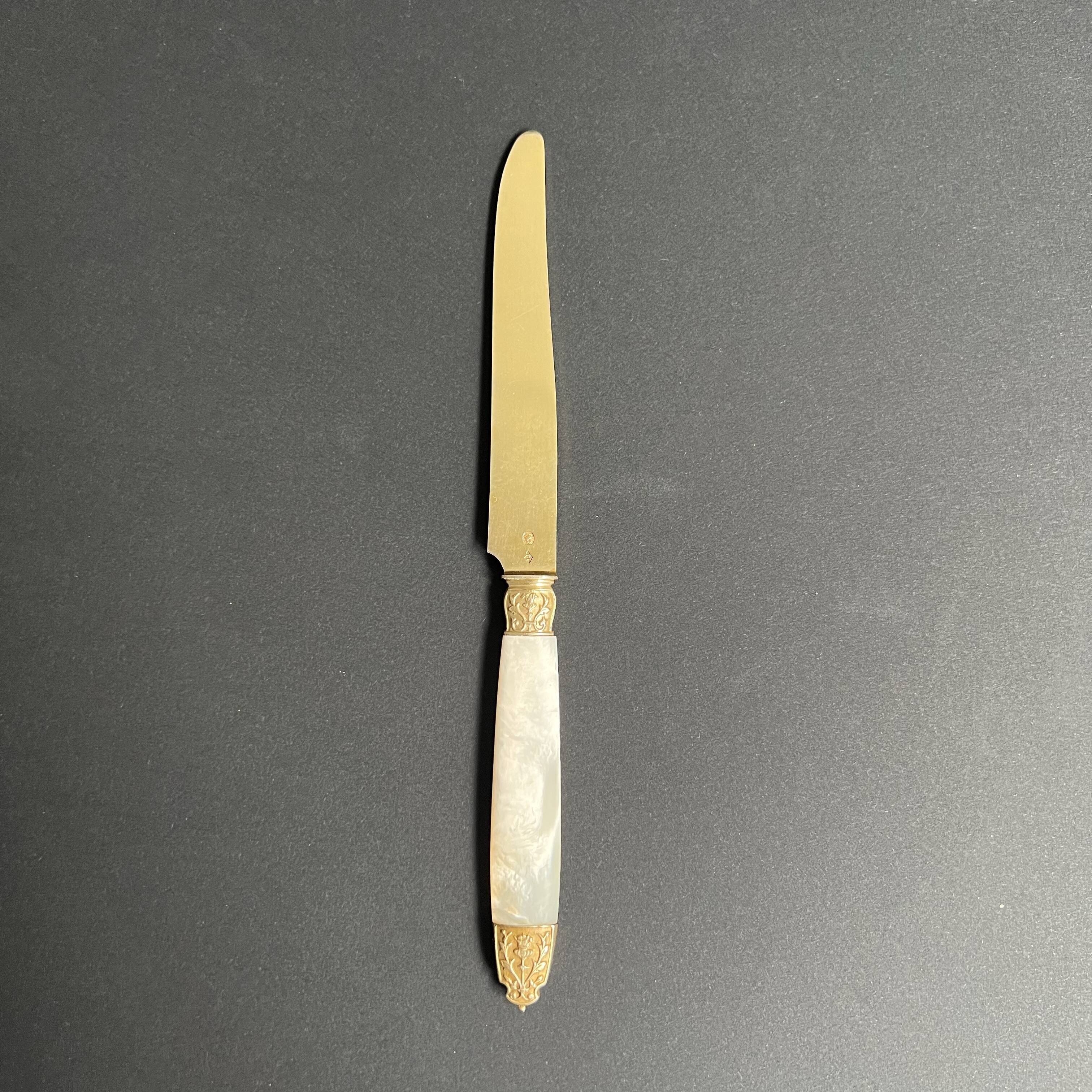 10 Fruit knives in solid silver and vermeil mother-of-pearl