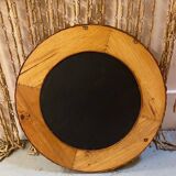 Old vintage round braided wicker mirror 1970s