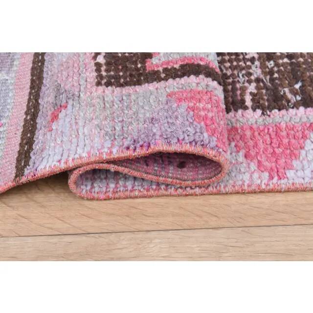 Vintage Turkish Oushak pink handmade wool runner rug 82x311
