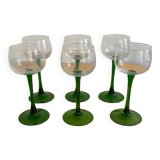 Set of 6 green stemmed glasses