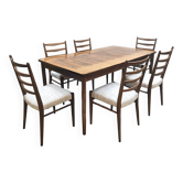 Ensemble de salle à manger 6 chaises et table, Hollande 1960