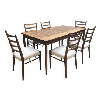 Ensemble de salle à manger 6 chaises et table, Hollande 1960