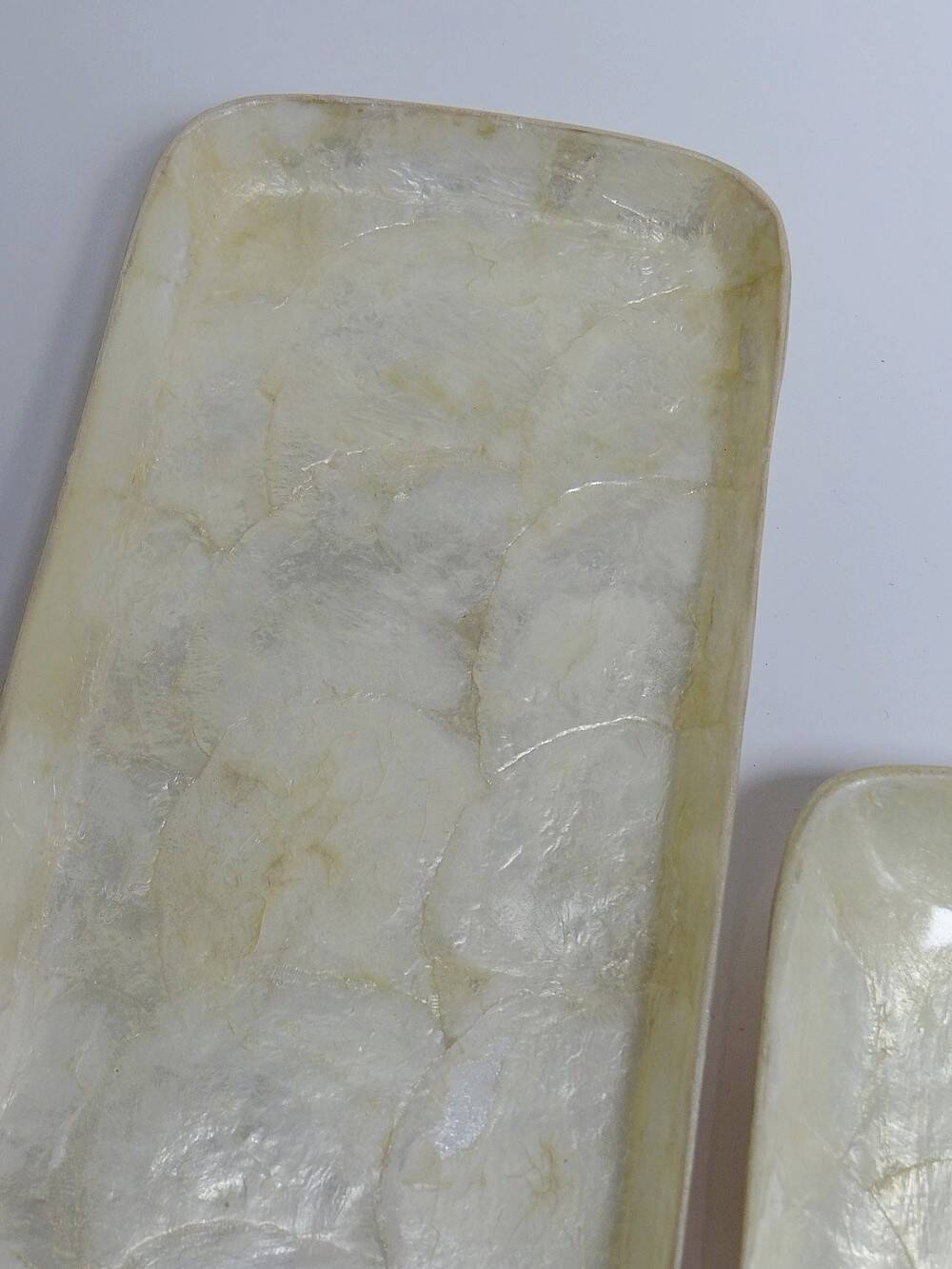 2 vintage rectangular empty pocket bowls in Capiz mother-of-pearl