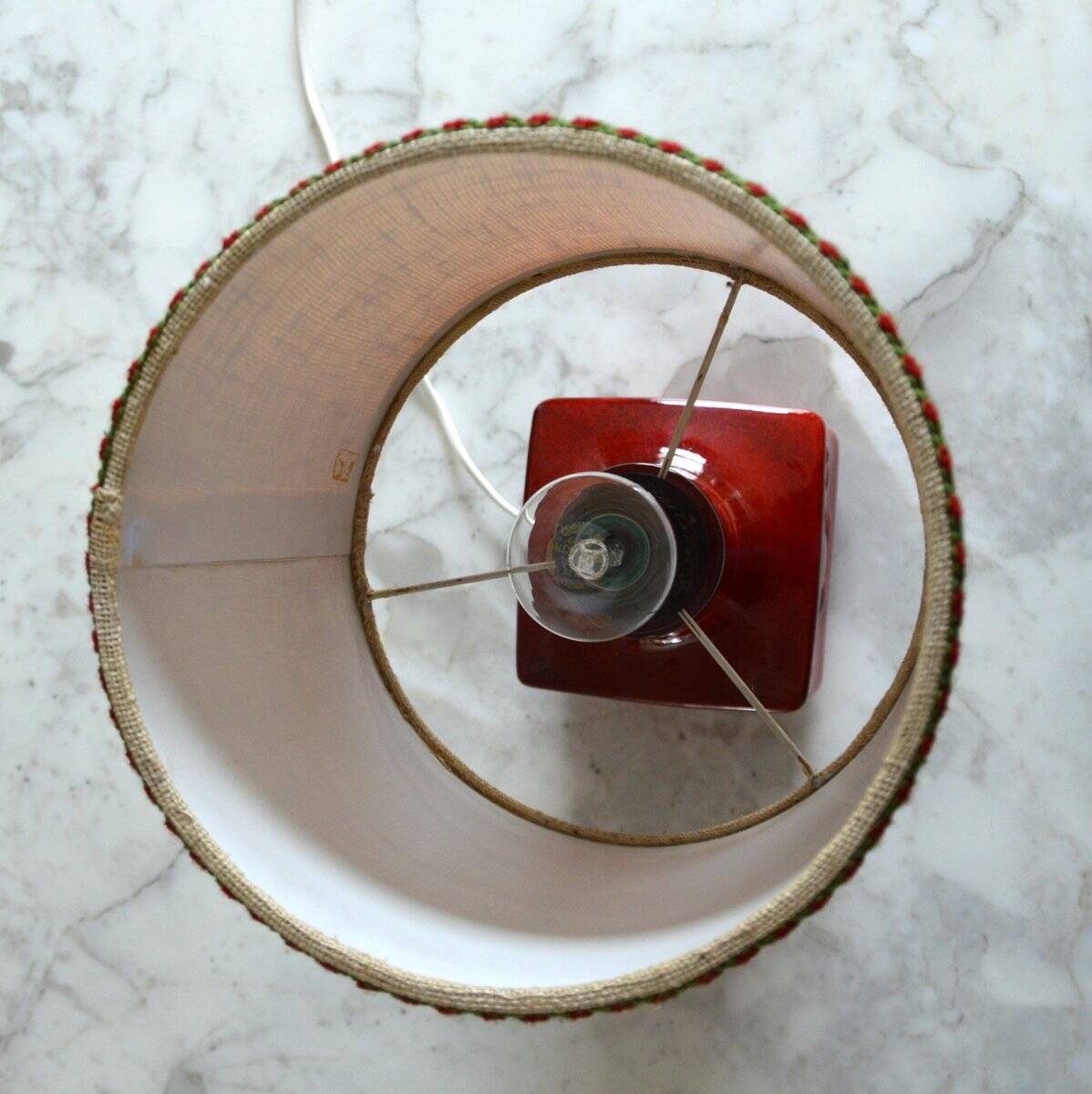 Red ceramic table lamp from Germany, 1970s