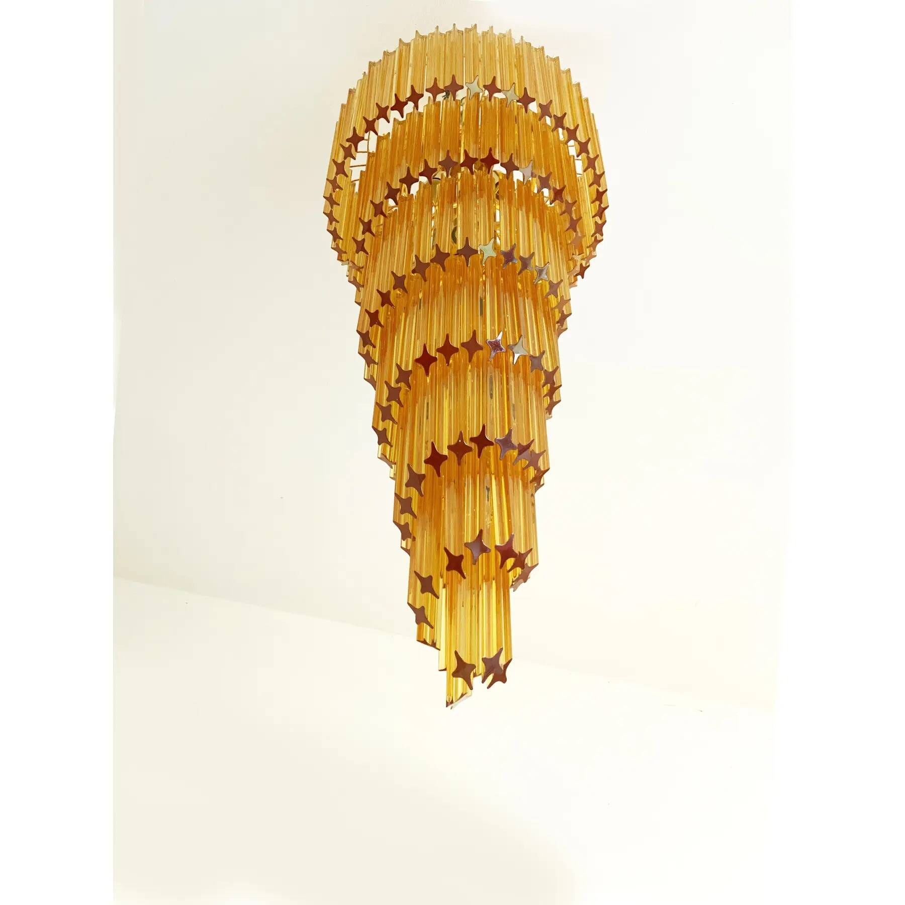Contemporary Amber “Quadriedro” Murano Glass Twister Chandelier in Venini S