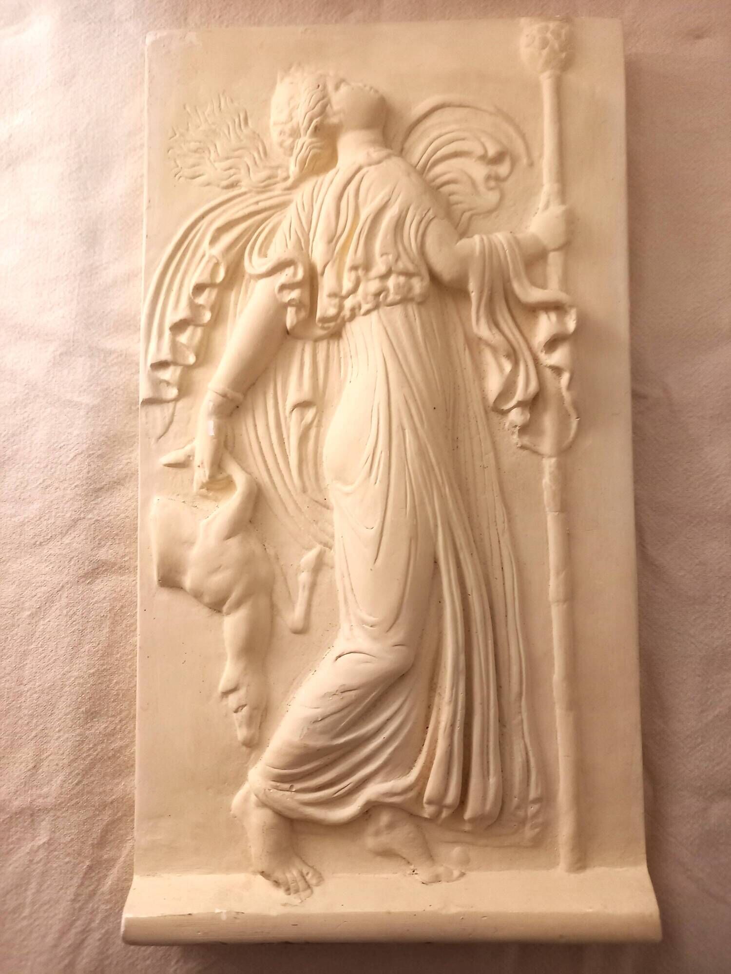 Bas-relief, museum replica, dancing maenad, ancient Greece, handmade plaster cast