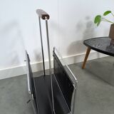 Design Voss jaren 70 leren tijdschriftenrek met chroom