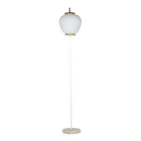 Floor lamp in opaline, lacquered metal and golden brass. 1950s.
