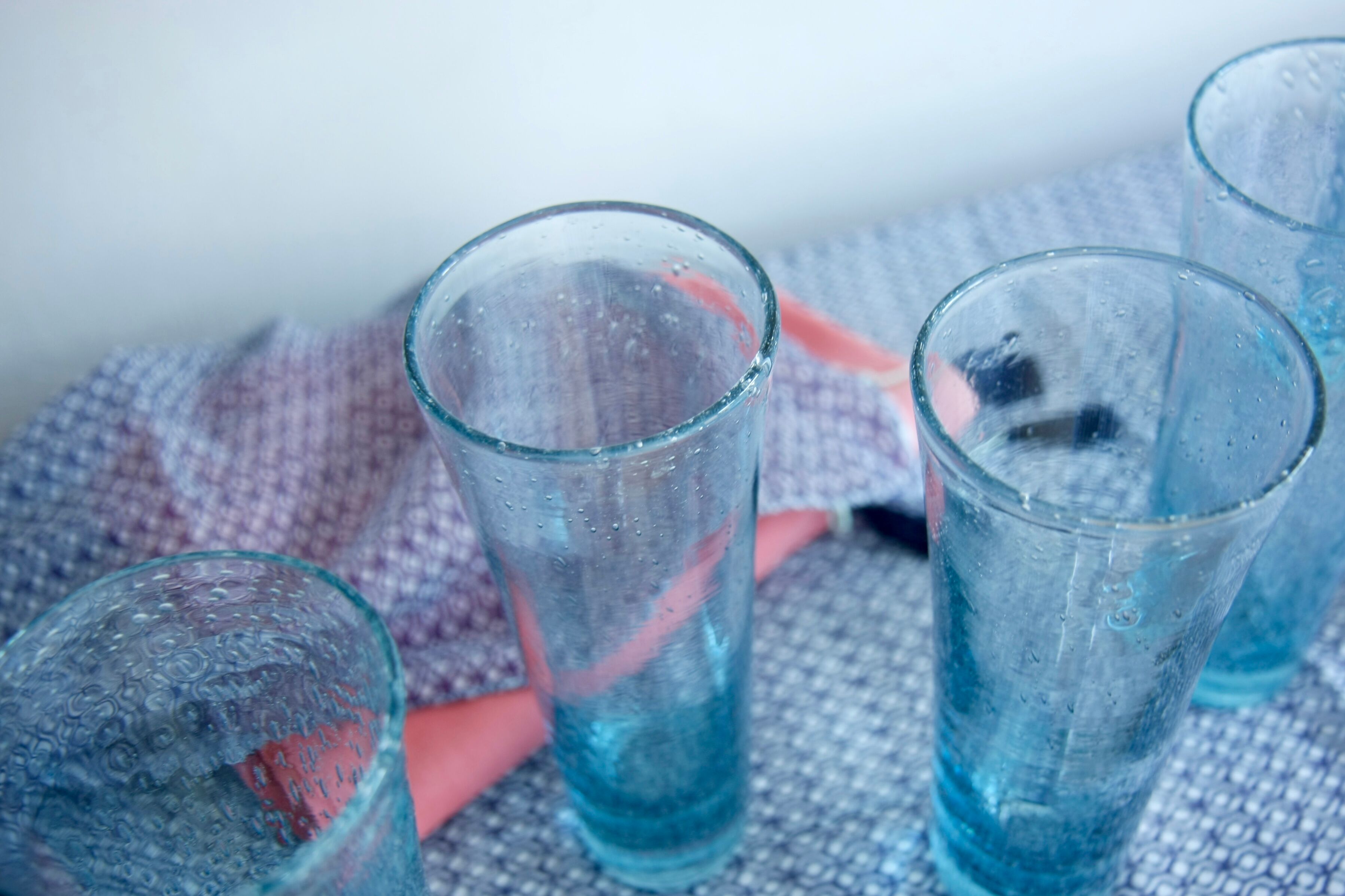 Six Biot glass orange glasses