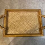 Rectangular rattan and weaved mat tray with double handles