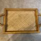 Rectangular rattan and weaved mat tray with double handles