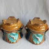 Pair of antique cache-pots in majolica – Art Nouveau 19th century