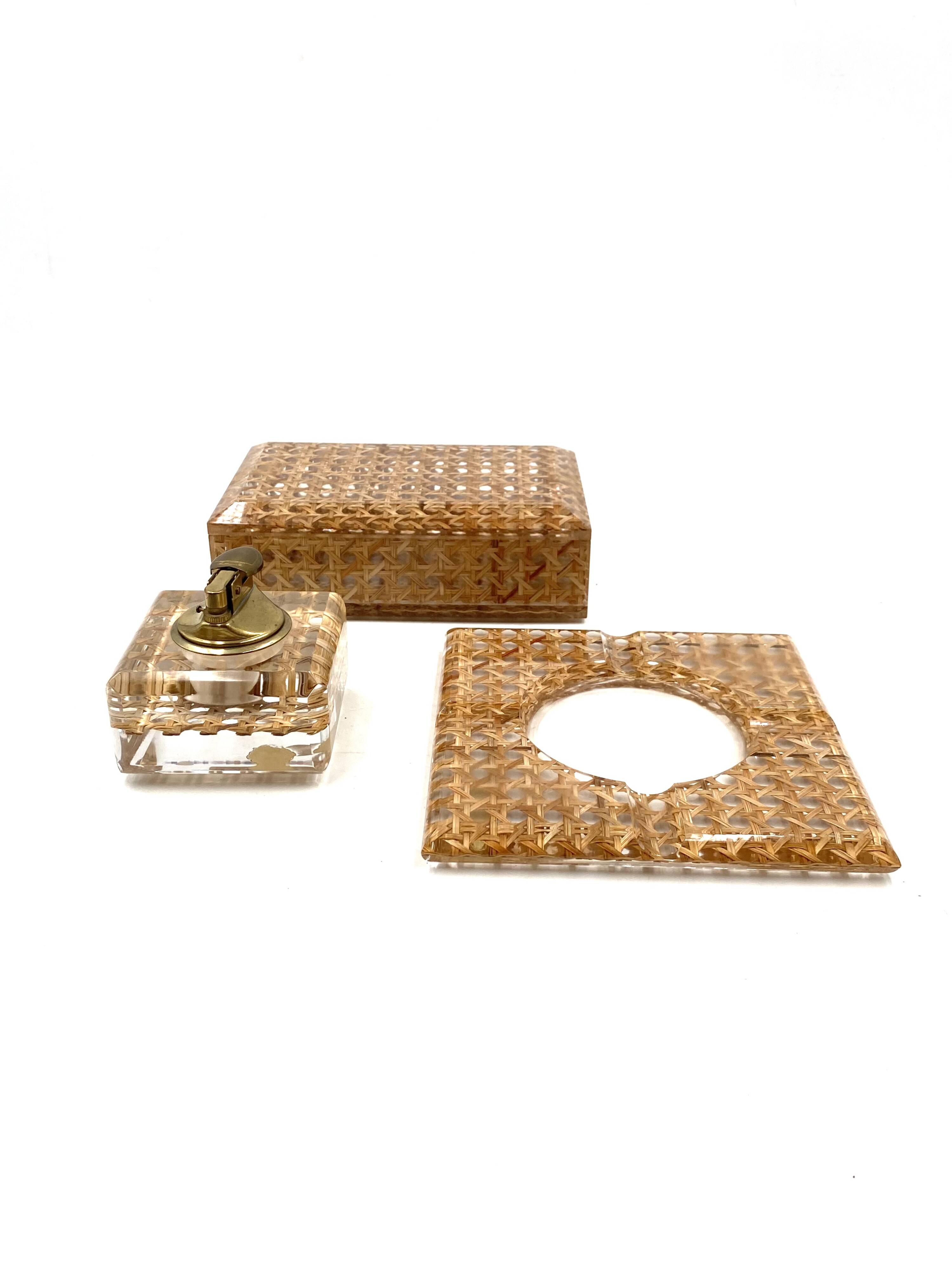 Hollywood regency smoking set, lucite and Vienna stray, Italy 1970