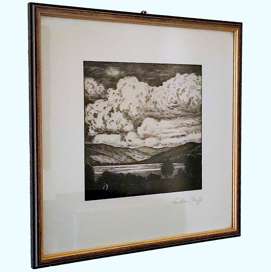 Signed painting by Lukas PFAFF (1901-1963) – Engraving, landscape of the Black Forest, 1950