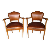 Pair of bridge armchairs with flower backs